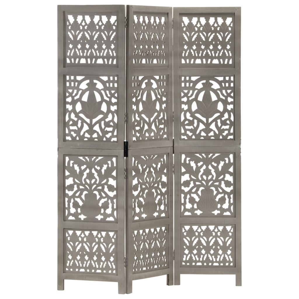 Cloison de séparation 3 panneaux Gris 120x165 cm Bois manguier XIOS