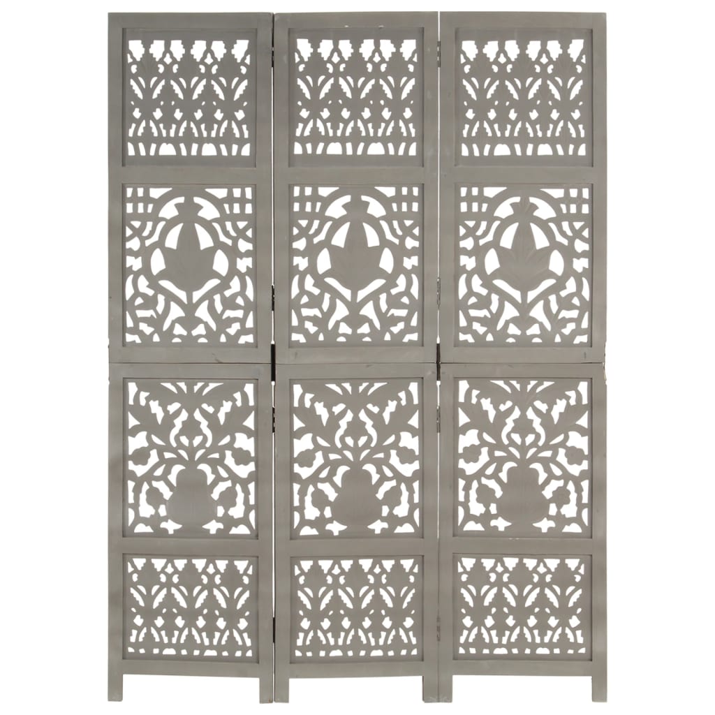 Cloison de séparation 3 panneaux Gris 120x165 cm Bois manguier XIOS