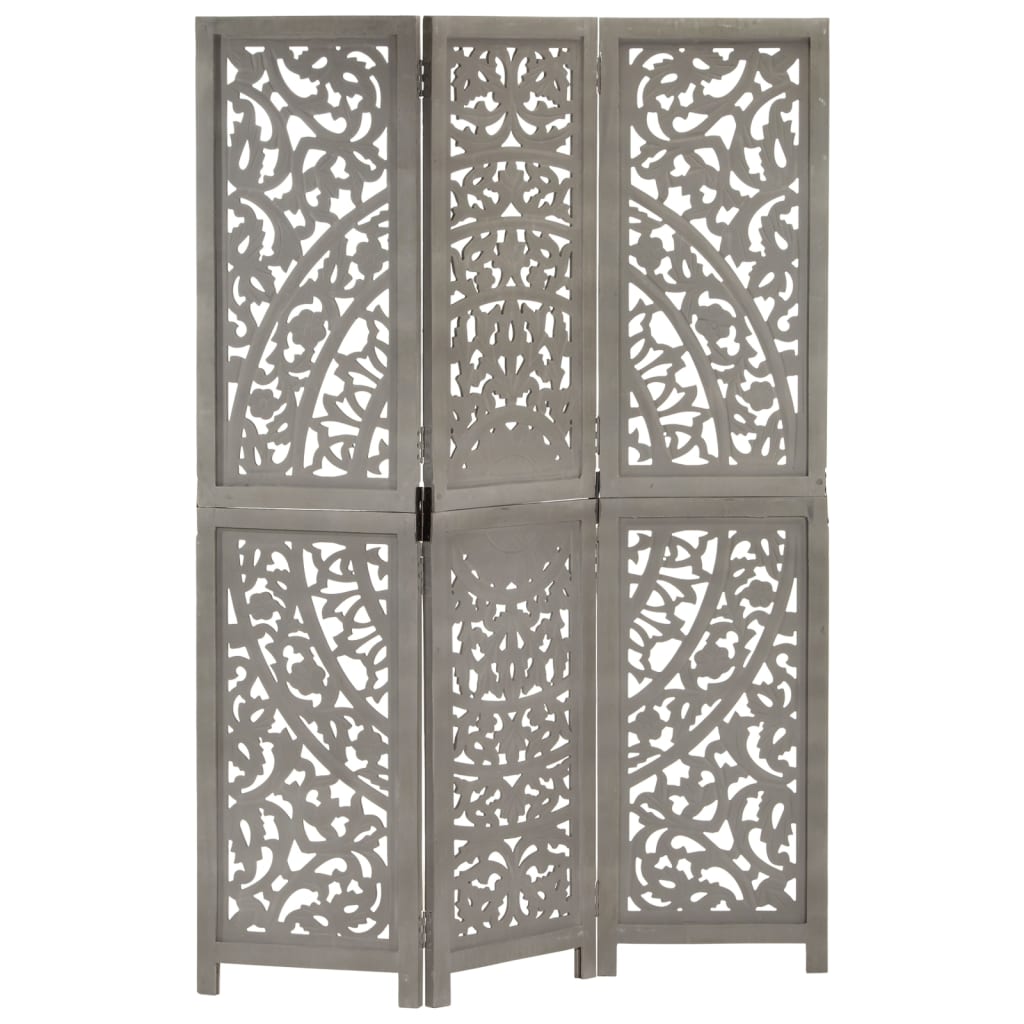 Cloison de séparation 3 panneaux Gris 120x165 cm Bois manguier XIOS