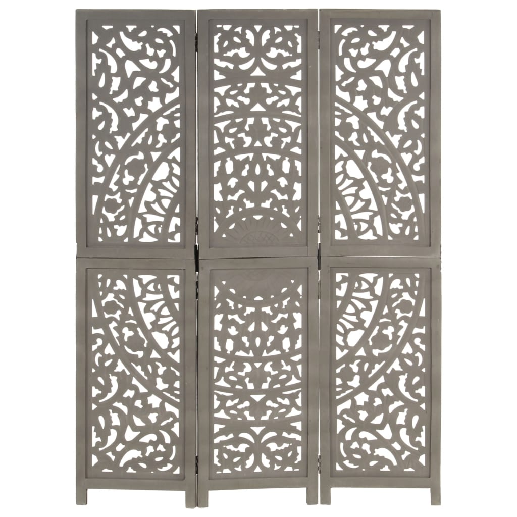 Cloison de séparation 3 panneaux Gris 120x165 cm Bois manguier XIOS
