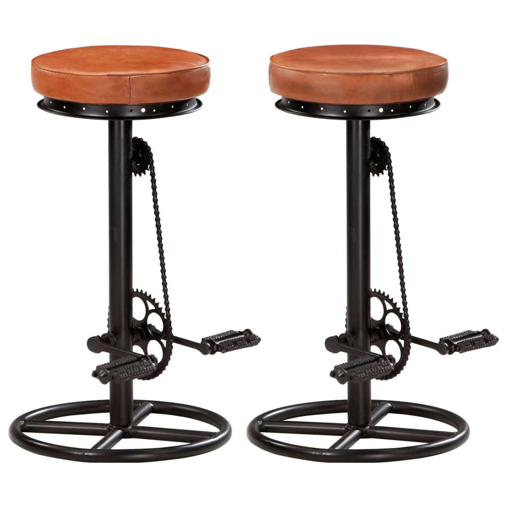 Tabourets de bar lot de 2 noir/marron cuir véritable de chèvre - XIOS
