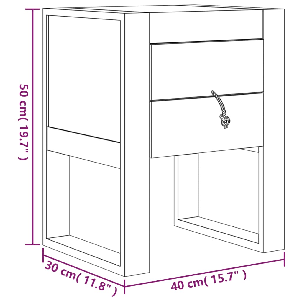 Table de chevet 40x30x50 cm bois de teck massif - XIOS