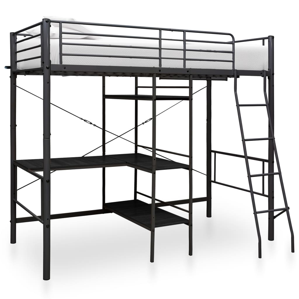 Lit superposé avec table sans matelas noir métal 90x200 cm - XIOS