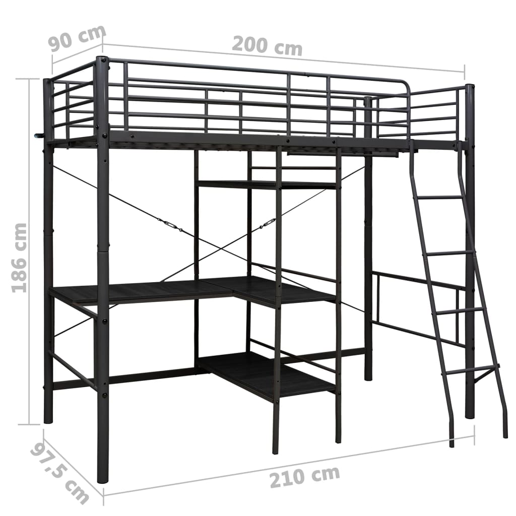 Lit superposé avec table sans matelas noir métal 90x200 cm - XIOS