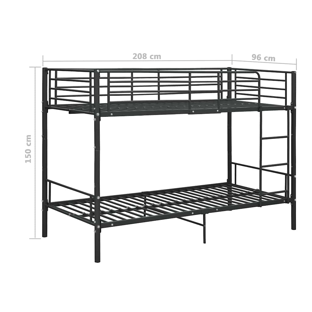 Lit superposé sans matelas noir métal 90x200 cm