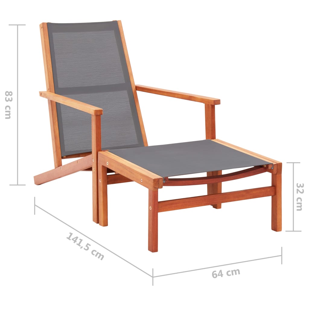 Chaise de jardin et repose-pied Gris Eucalyptus et textilène Chaises de jardin vidaXL