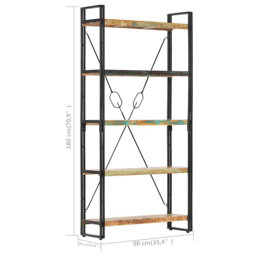 Bibliothèque 5 niveaux 90x30x180 cm Bois solide de récupération - XIOS