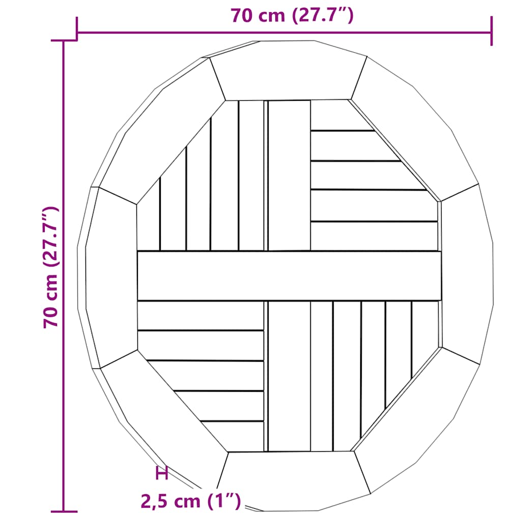 Dessus de table Bois de teck solide Rond 2,5 cm 70 cm - XIOS