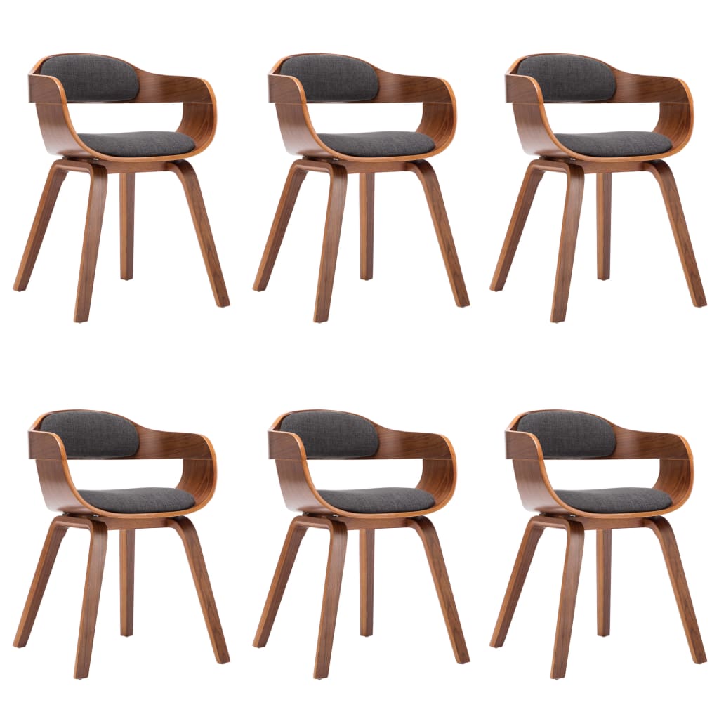 Chaises à manger lot de 6 gris foncé tissu et bois courbé - XIOS