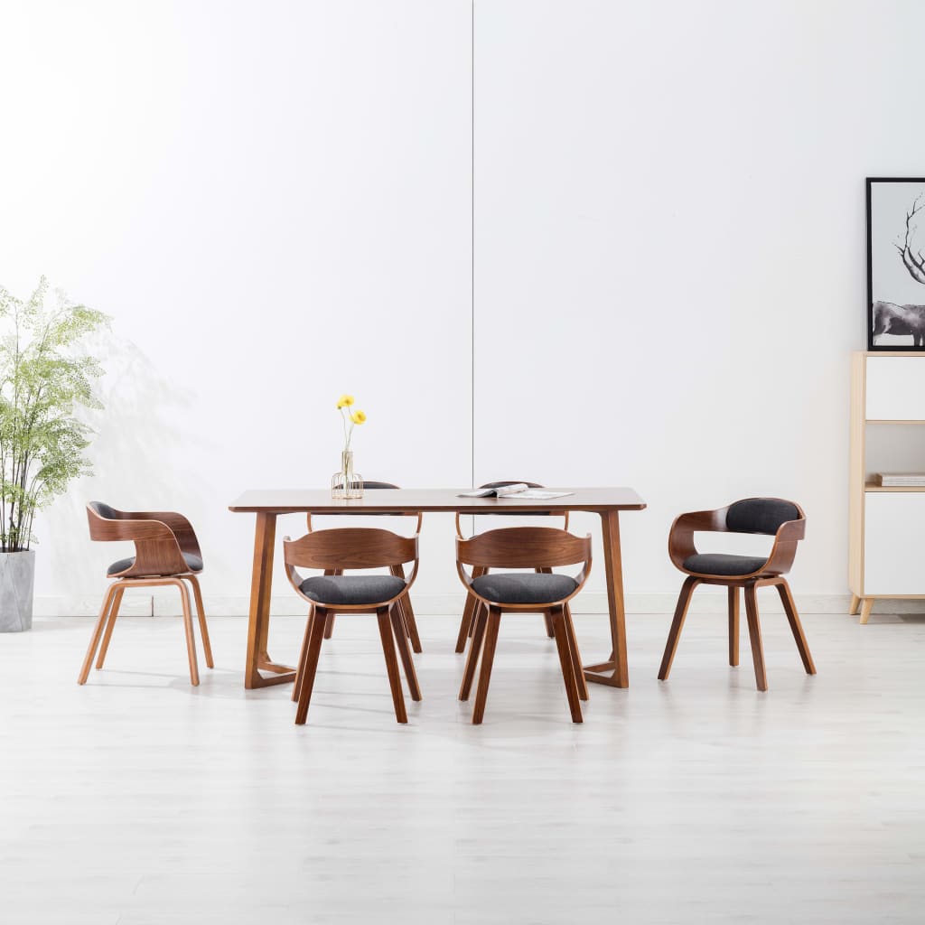 Chaises à manger lot de 6 gris foncé tissu et bois courbé - XIOS