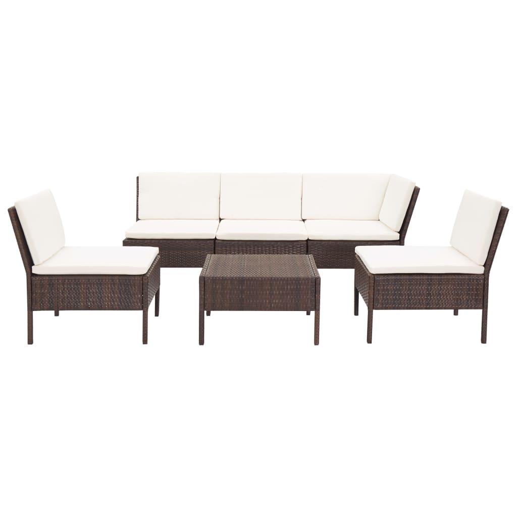 Salon de jardin 6 pcs avec coussins Résine tressée Marron Salons de jardin vidaXL
