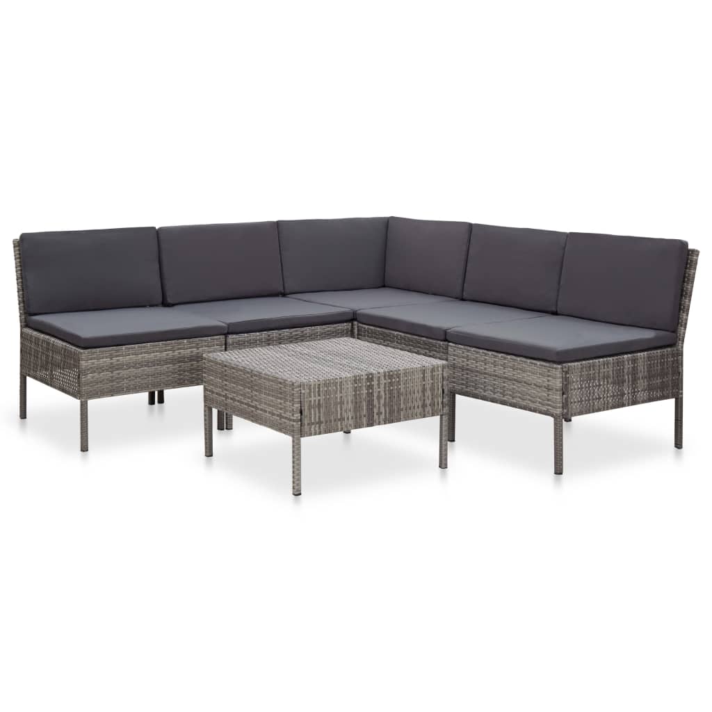 Salon de jardin 6 pcs avec coussins résine tressée gris - XIOS