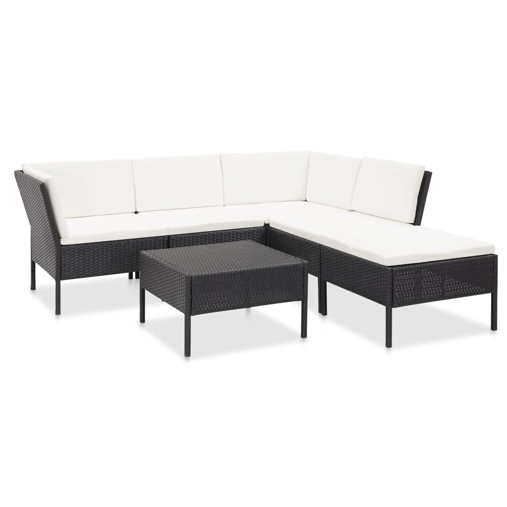 Salon de jardin 6 pcs avec coussins Résine tressée Noir - XIOS
