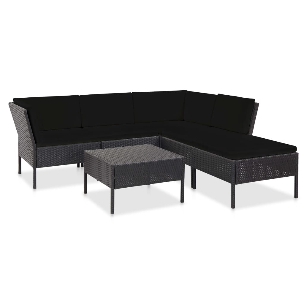Salon de jardin 6 pcs avec coussins résine tressée noir - XIOS