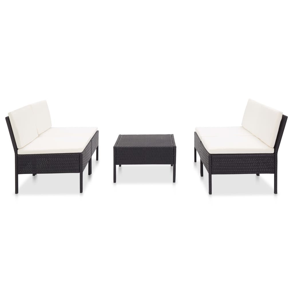 Salon de jardin 5 pcs avec coussins résine tressée noir