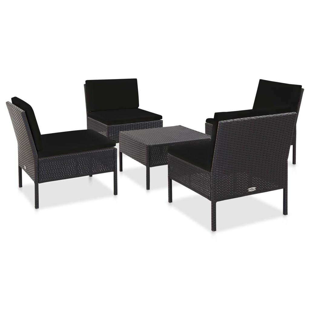 Salon de jardin 5 pcs avec coussins résine tressée noir - XIOS