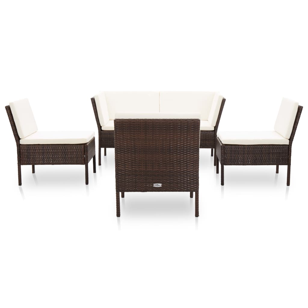 Salon de jardin 6 pcs avec coussins Résine tressée Marron - XIOS