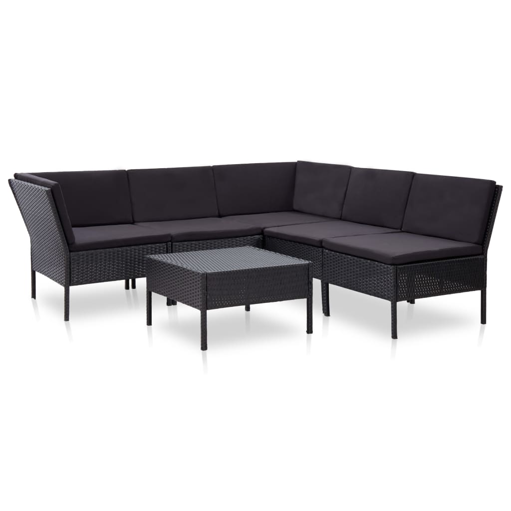 Salon de jardin 6 pcs avec coussins résine tressée noir - XIOS