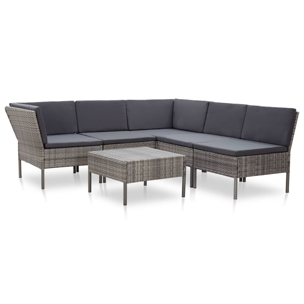 Salon de jardin 6 pcs avec coussins résine tressée gris - XIOS