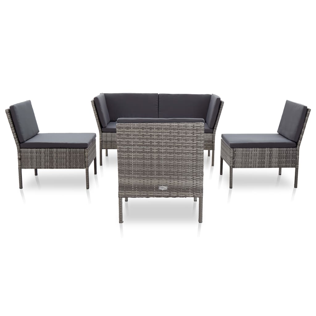 Salon de jardin 6 pcs avec coussins résine tressée gris - XIOS