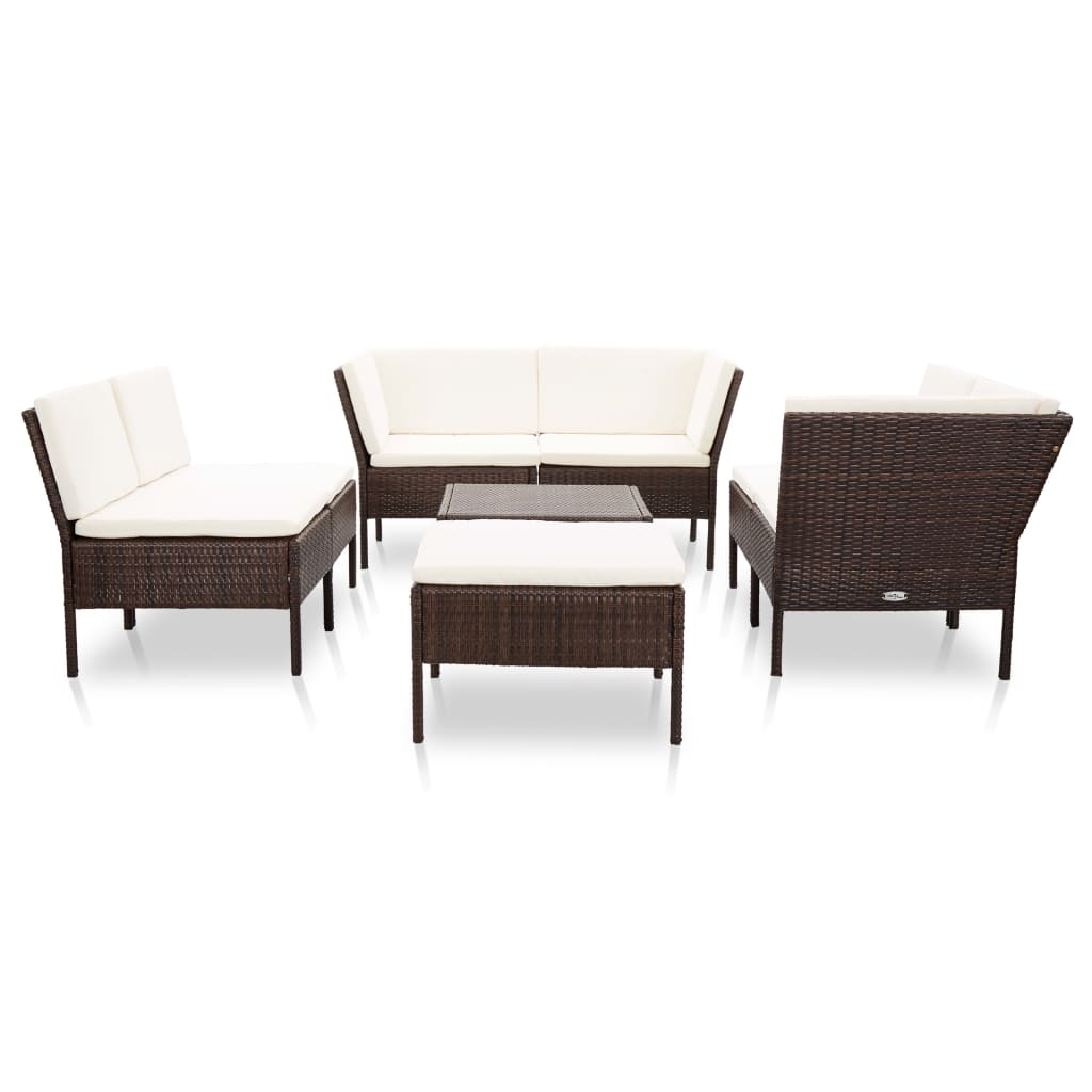 Salon de jardin 8 pcs avec coussins résine tressée marron - XIOS