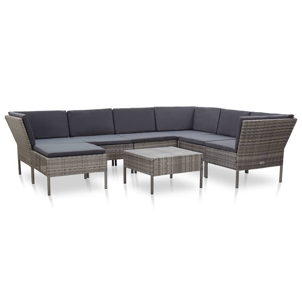 Salon de jardin 8 pcs avec coussins résine tressée gris - XIOS