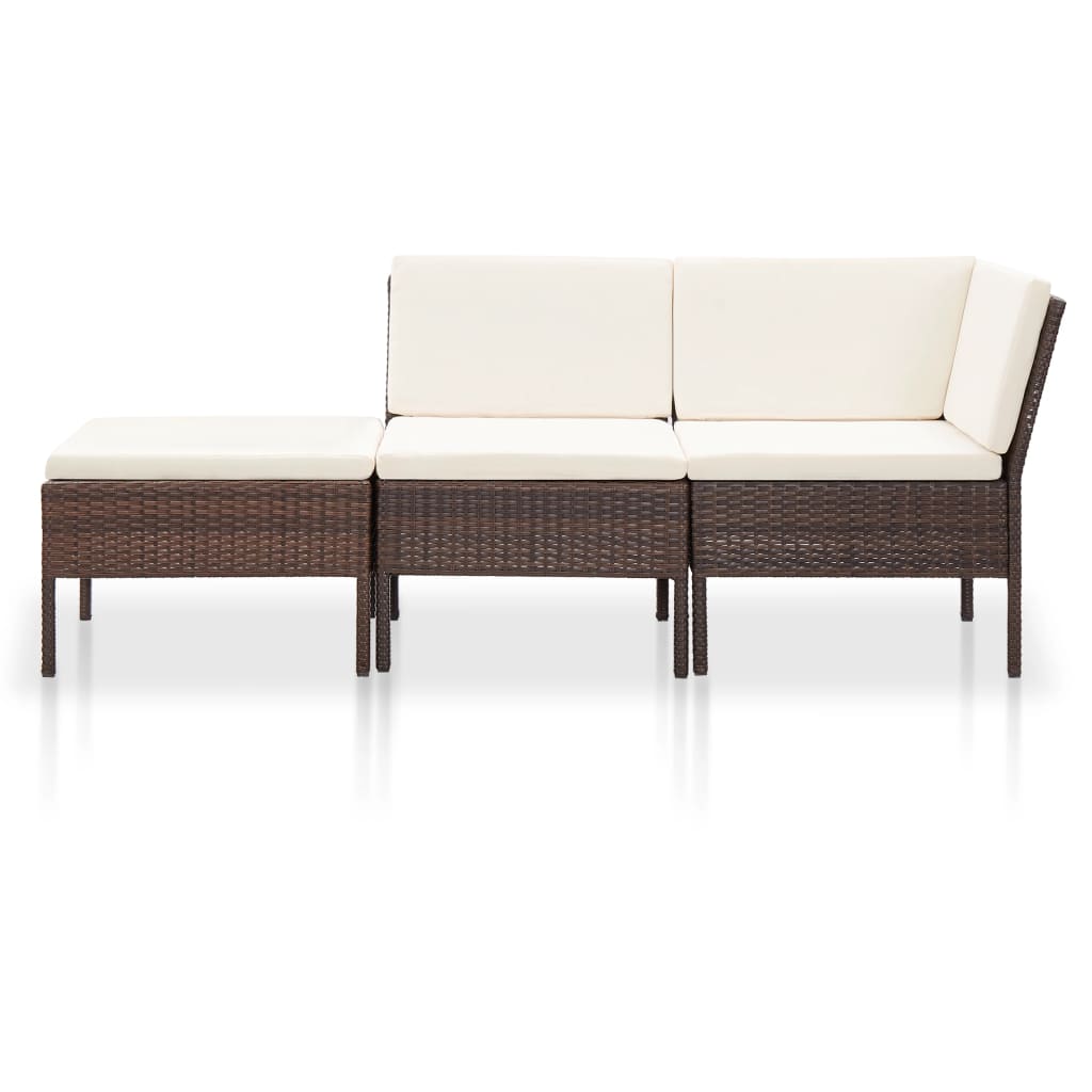 Salon de jardin 3 pcs avec coussins Résine tressée Marron - XIOS
