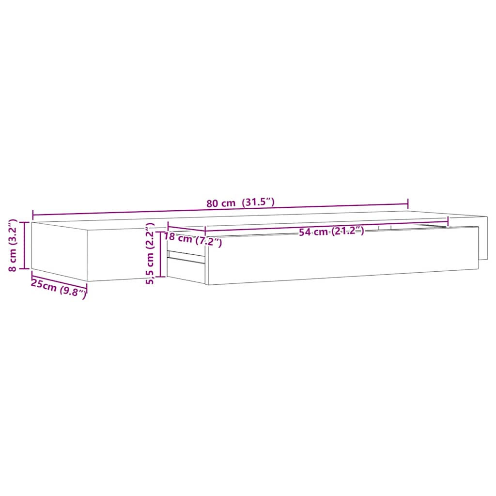 Étagère murale flottante avec tiroir Noir 80x25x8 cm - XIOS