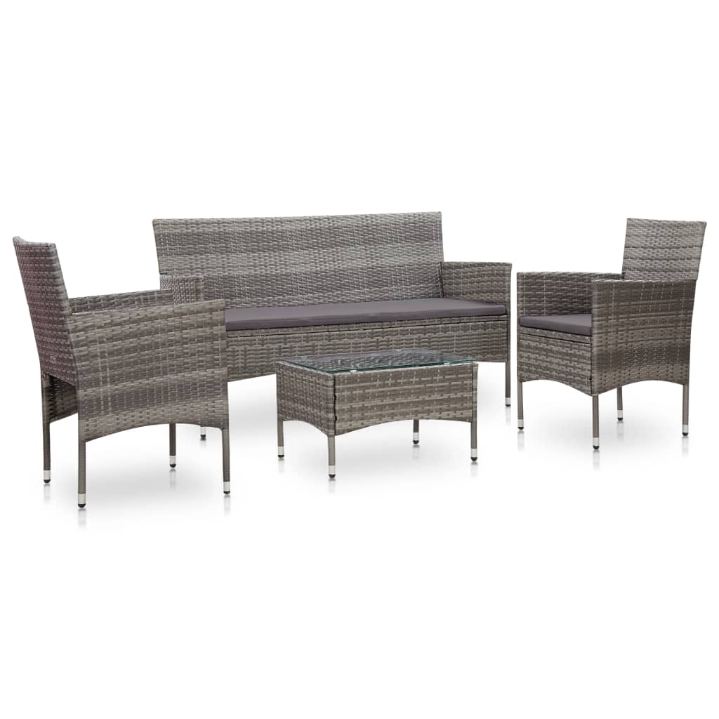 Salon de jardin 4 pcs avec coussins résine tressée gris - XIOS