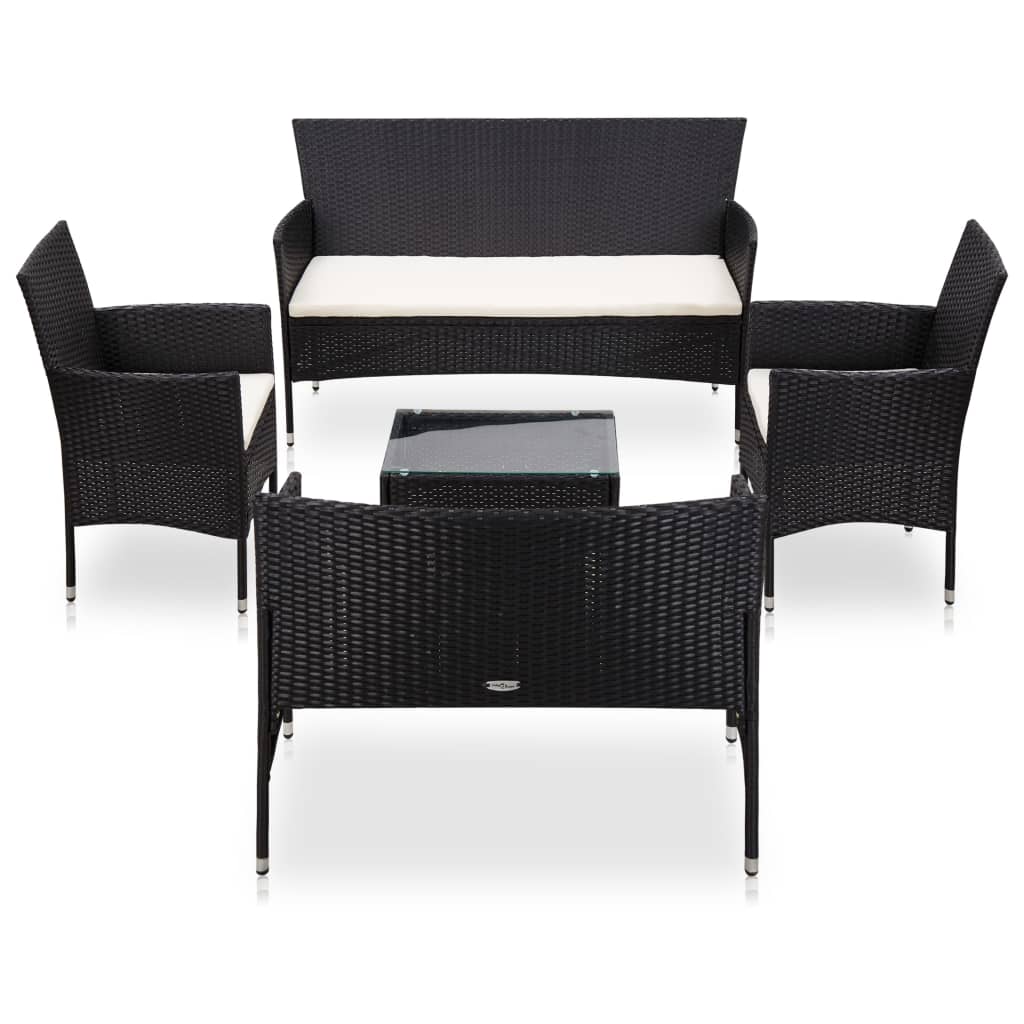 Salon de jardin 5 pcs avec coussins résine tressée noir - XIOS