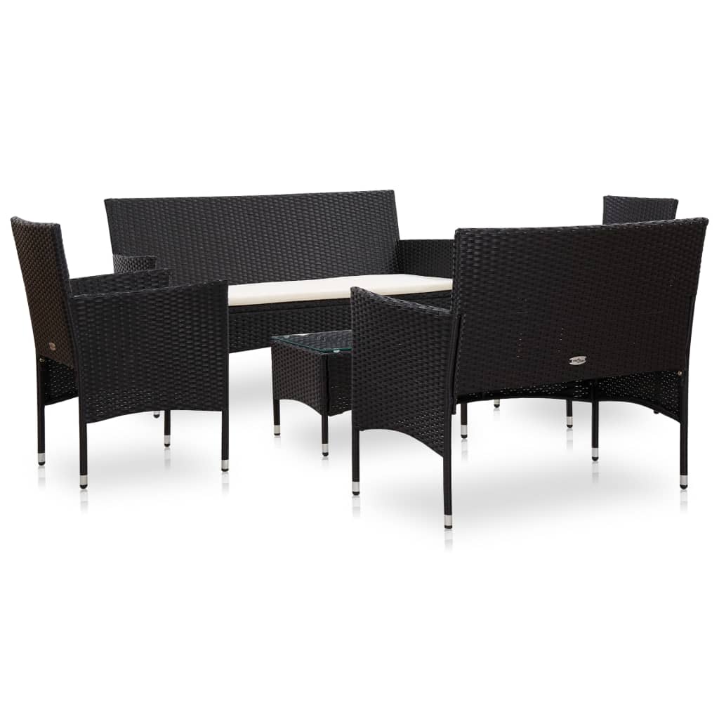 Salon de jardin 5 pcs avec coussins résine tressée noir - XIOS