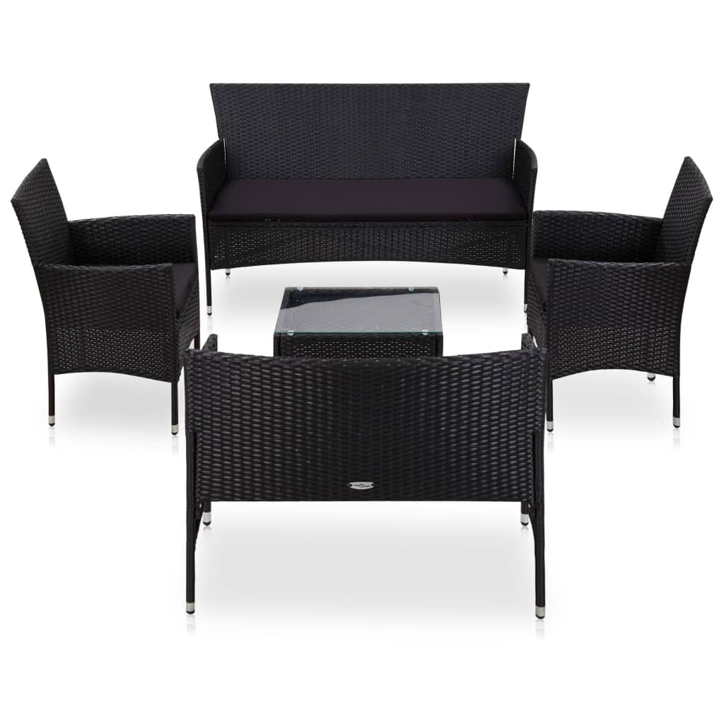 Salon de jardin 5 pcs avec coussins résine tressée noir - XIOS