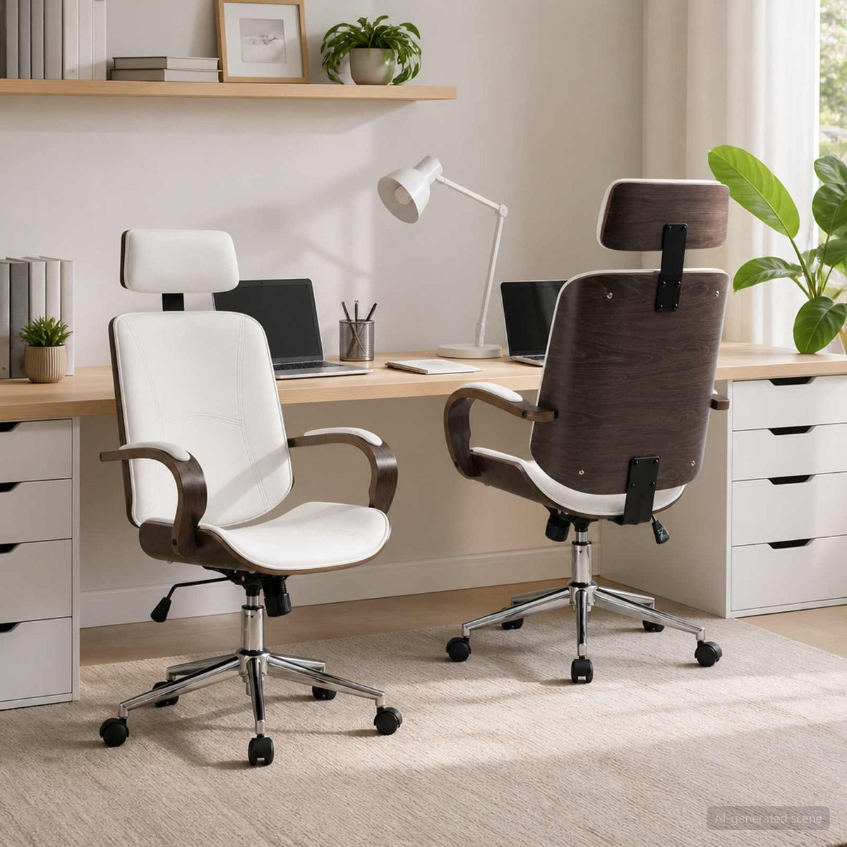 Chaises de bureau pivotantes avec appui-tête 2 pc Simili cuir