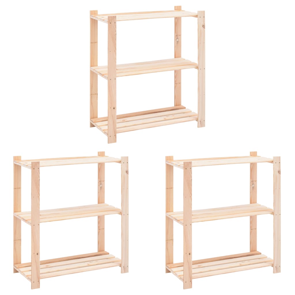 Étagères de rangement à 3 niveaux 3 pcs 80x38x90 cm Pin 150 kg - XIOS