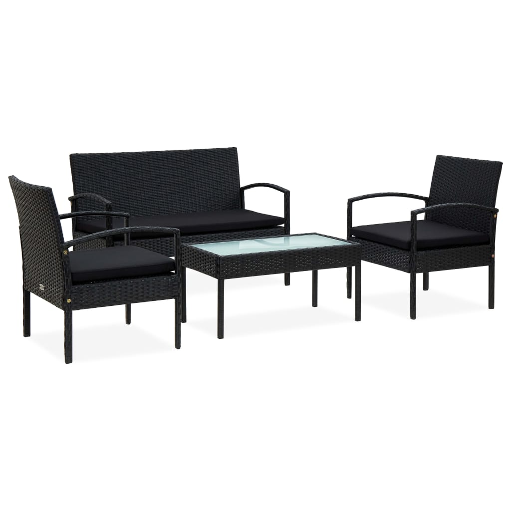 Salon de jardin 4 pcs avec coussins Résine tressée Noir - XIOS