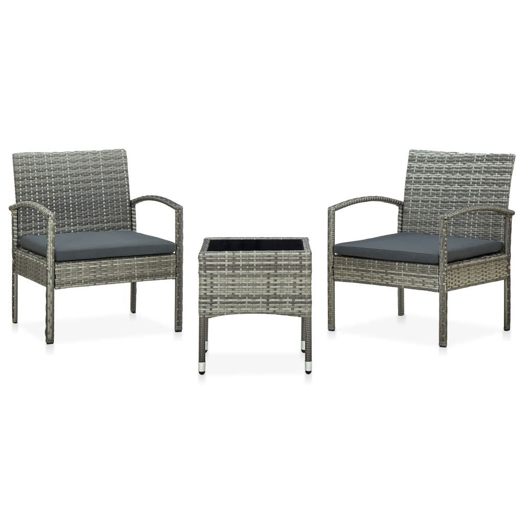 Ensemble de bistro 3 pcs avec coussins Résine tressée Gris - XIOS