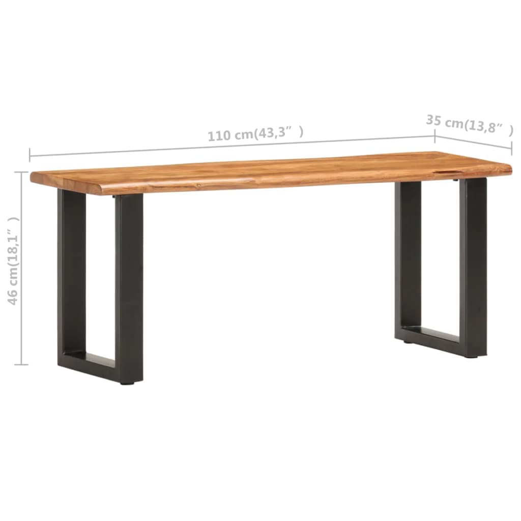 Banc au bord naturel du bois 110 cm Bois d'acacia solide acier - XIOS