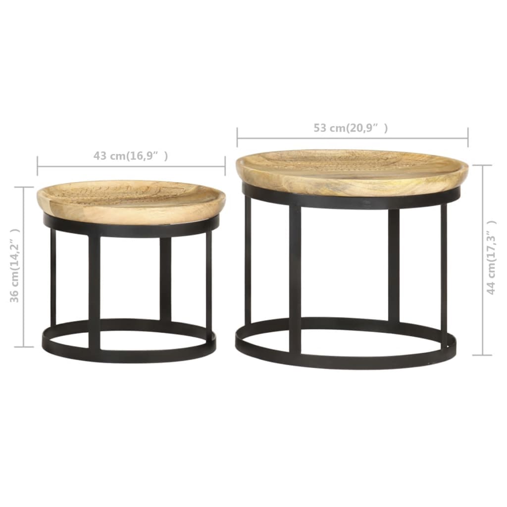 Tables d'appoint rondes 2 pcs Bois de manguier solide et acier - XIOS