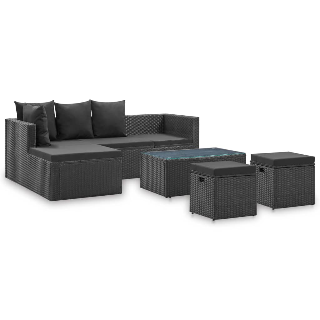 Salon de jardin 4 pcs Noir avec coussins Résine tressée Salons de jardin vidaXL