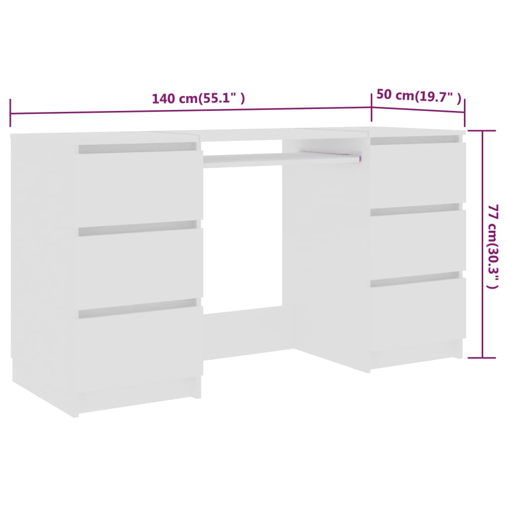 Bureau Blanc 140x50x77 cm Bois d'ingénierie Bureaux vidaXL