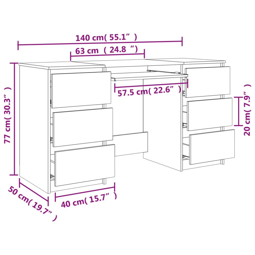 Bureau Chêne sonoma 140x50x77 cm Bois d'ingénierie Bureaux vidaXL