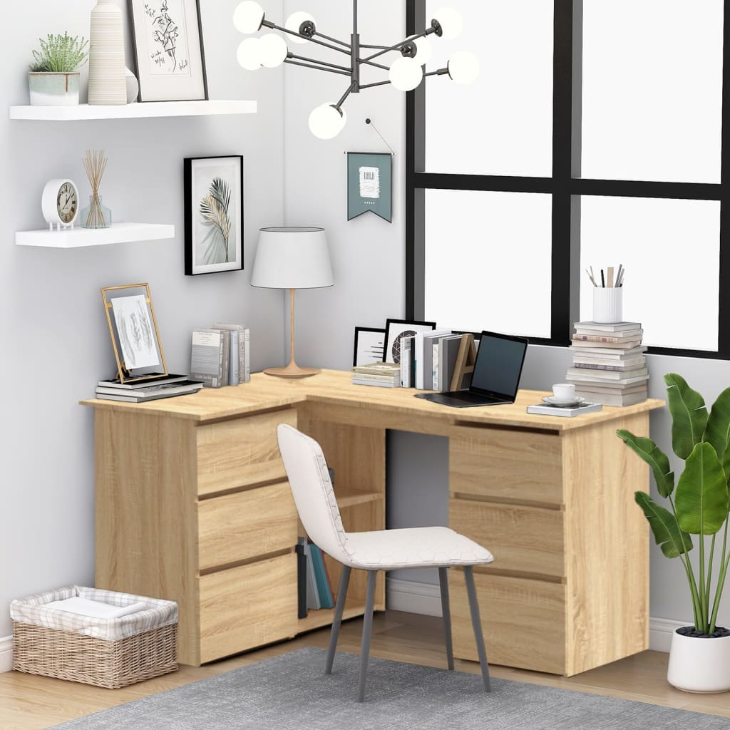 Bureau d'angle Chêne sonoma 145x100x76 cm Bois d'ingénierie Bureaux vidaXL   