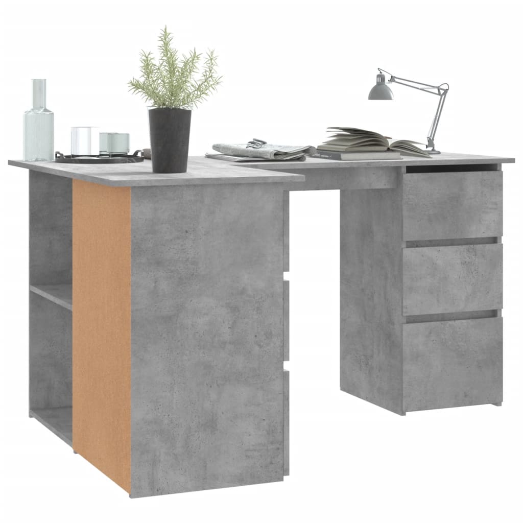 Bureau d'angle Gris béton 145x100x76 cm Bois d'ingénierie Bureaux vidaXL