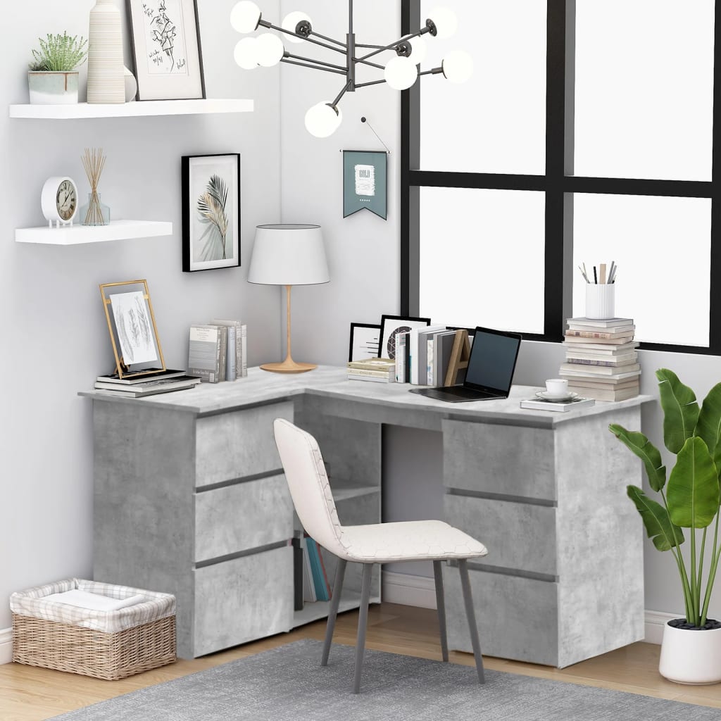 Bureau d'angle Gris béton 145x100x76 cm Bois d'ingénierie Bureaux vidaXL