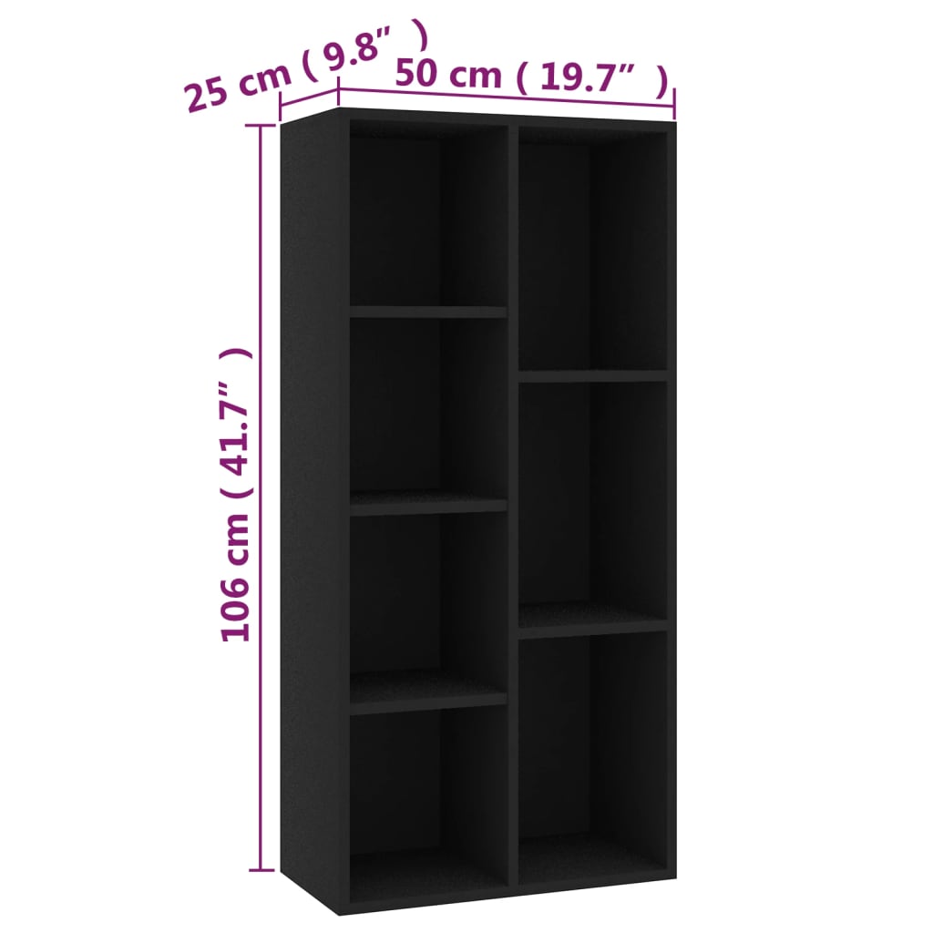 Bibliothèque Noir 50x25x106 cm Bois d'ingénierie - XIOS