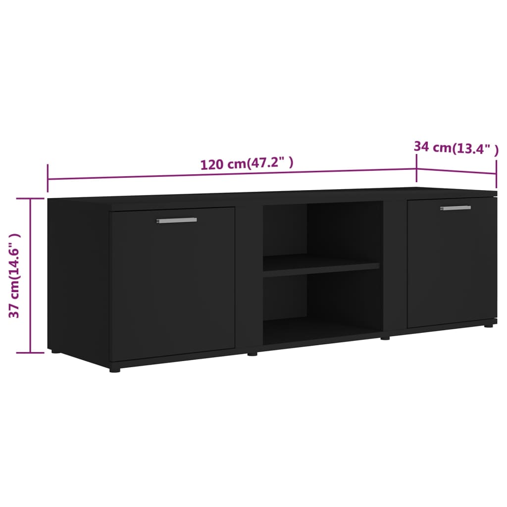 Meuble TV Noir 120x34x37 cm Bois d’ingénierie Meubles TV vidaXL   