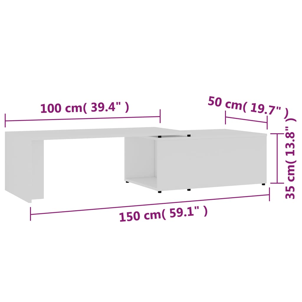 Table basse Blanc 150x50x35 cm Bois d'ingénierie - XIOS