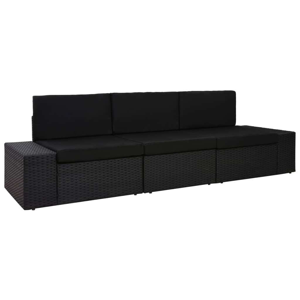 Canapé sectionnel 3 places Résine tressée Noir Éléments pour canapés modulables de jardin vidaXL