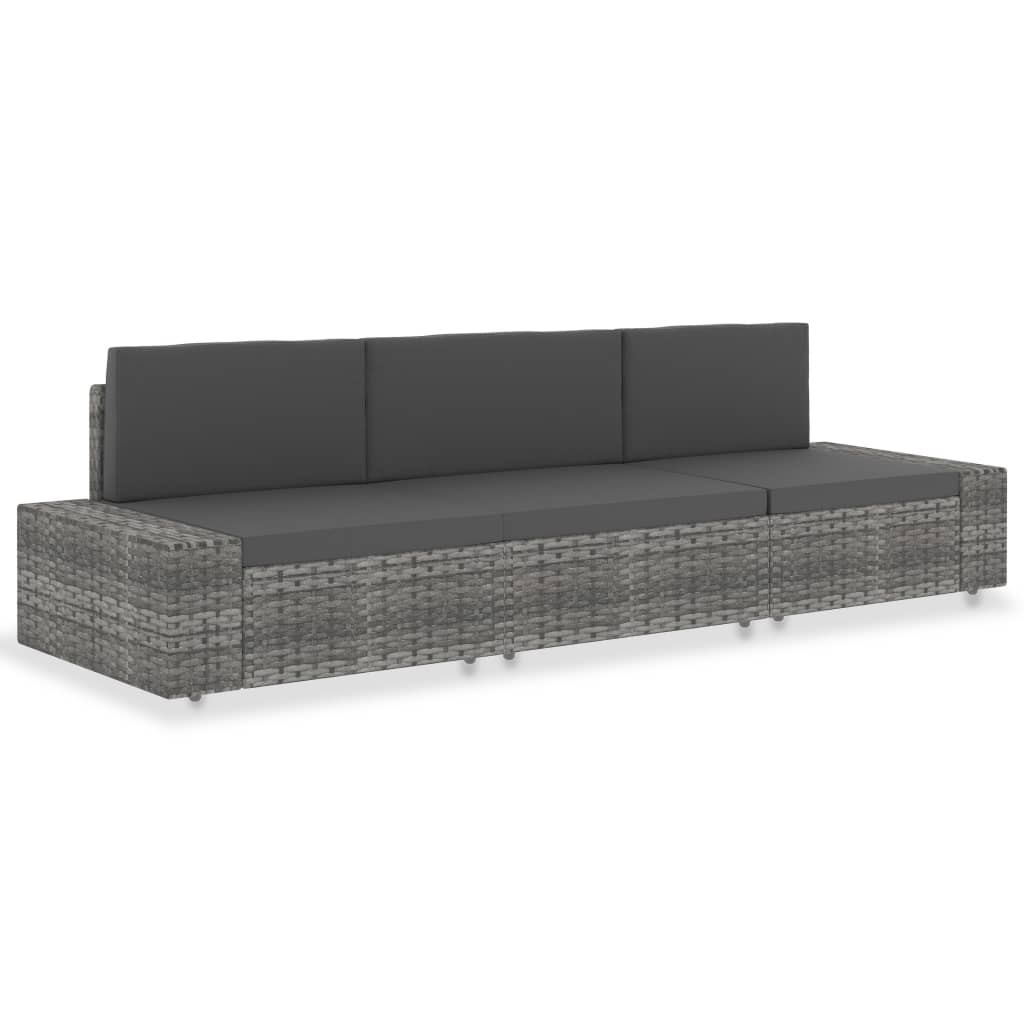 Canapé sectionnel 3 places Résine tressée Gris Éléments pour canapés modulables de jardin vidaXL