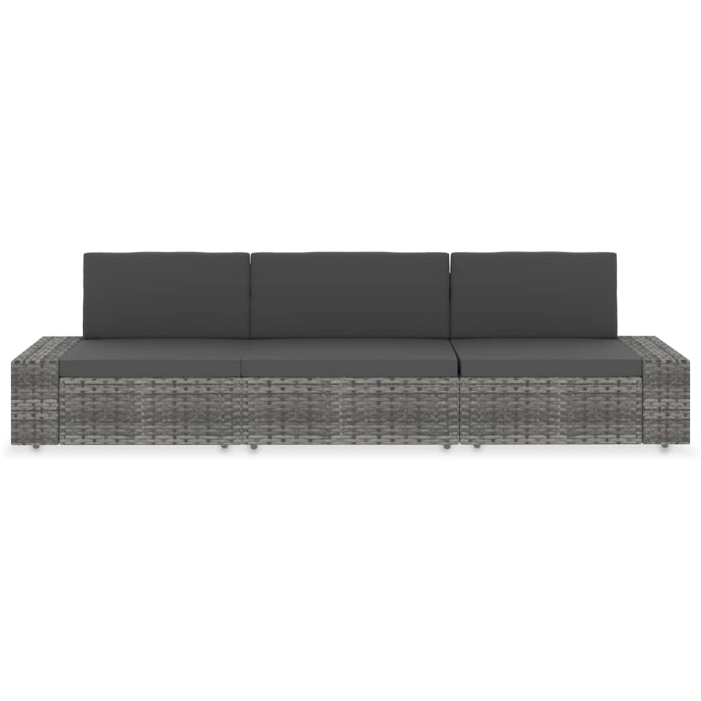 Canapé sectionnel 3 places Résine tressée Gris Éléments pour canapés modulables de jardin vidaXL